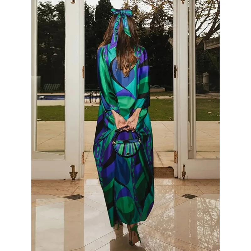 Vestido Largo Bohemio con Estampado Floral para Mujer, Cuello en V, Manga Media, Estilo Oversize, Maxi Vestido Elegante para Vacaciones 2026