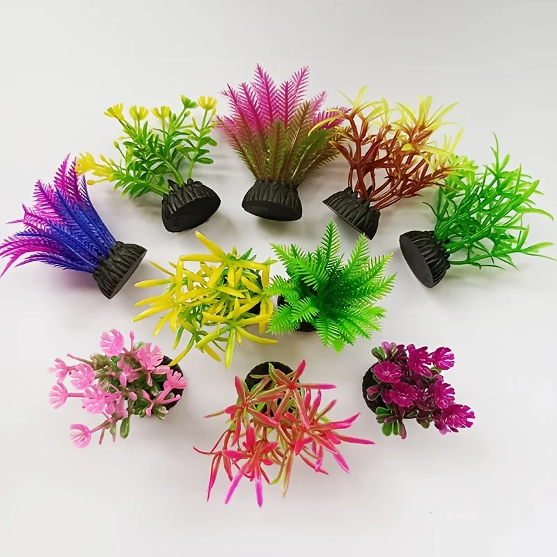Plantas de acuario de algas marinas artificiales vibrantes, decoración de paisajismo de pecera, diversa y realista, 10 piezas