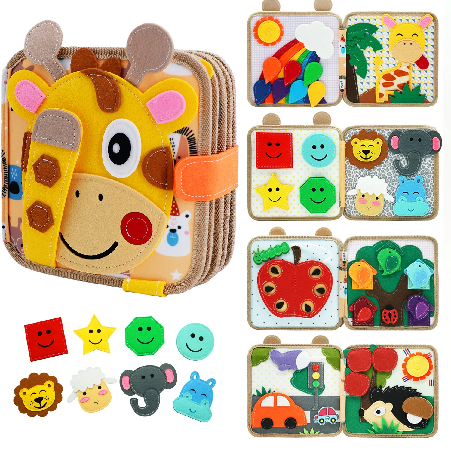 Juguete Montessori, tablero ocupado, jirafa, libro ocupado, aprendizaje preescolar, libro educativo silencioso, juguete de viaje sensorial para bebé de 3, 4, 5, 6 años
