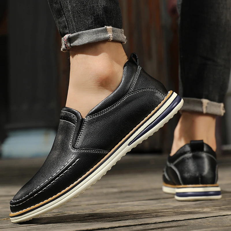 Zapatos informales de alta calidad para hombre, zapatos de cuero genuino para hombre, zapatos planos cómodos para conducir, mocasines para hombre al aire libre, talla grande 38-46