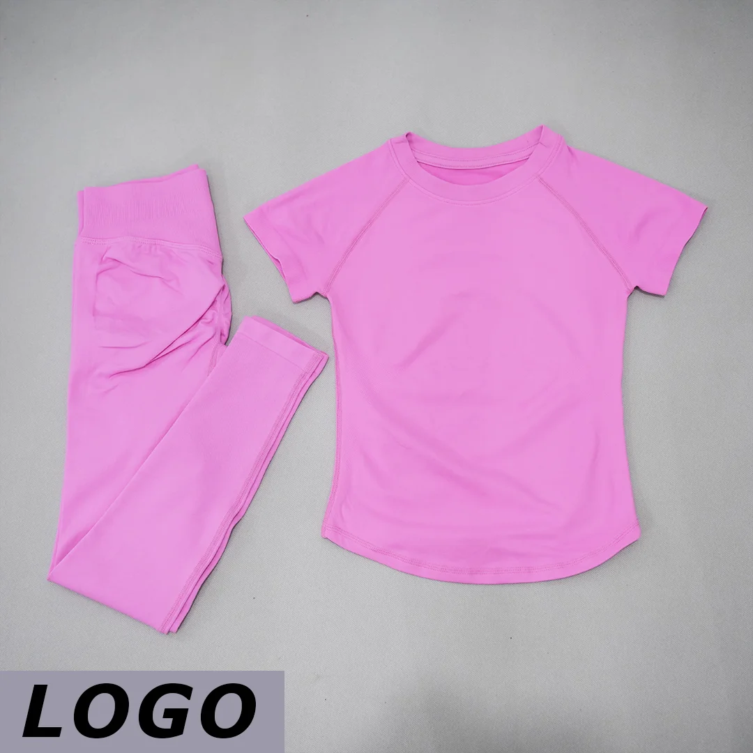 Conjunto de Yoga para Mujer DF de Dos Piezas, Top de Yoga de Manga Corta Sin Costuras, Pantalones Deportivos Adelgazantes, Traje Deportivo Transpirable para Gimnasio y Fitness