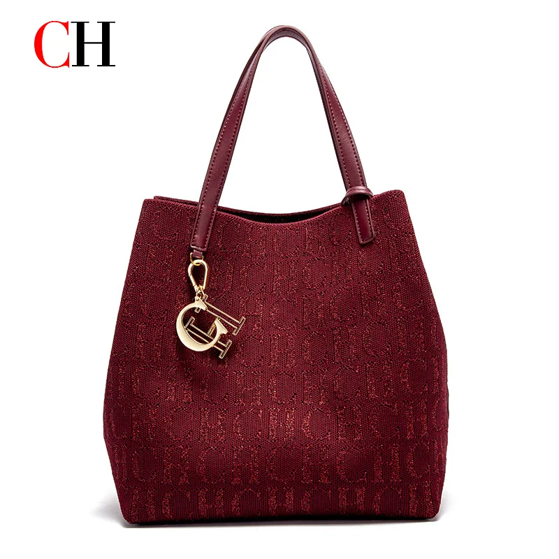 Bolso Tote CH para Mujer, Bolso de Mano de Lujo con Monograma Tejido, Bolso de Hombro Elegante de Gran Capacidad para el Uso Diario