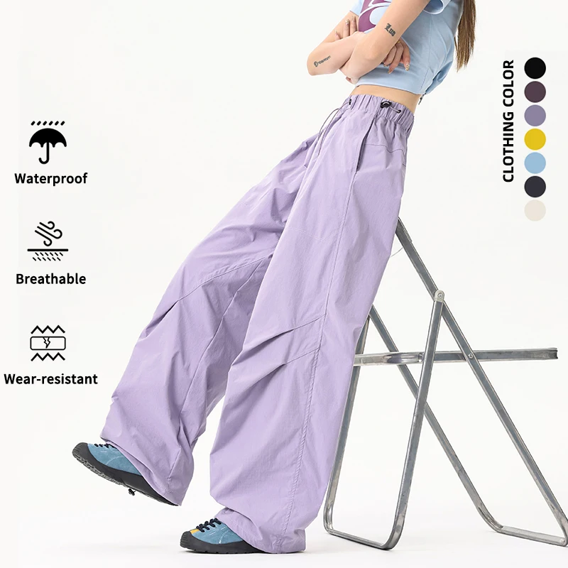 Pantalones de senderismo al aire libre para mujer, pantalones impermeables de montañismo de longitud completa, pantalones de paracaidista con cintura elástica, pantalones para acampar y ciclismo