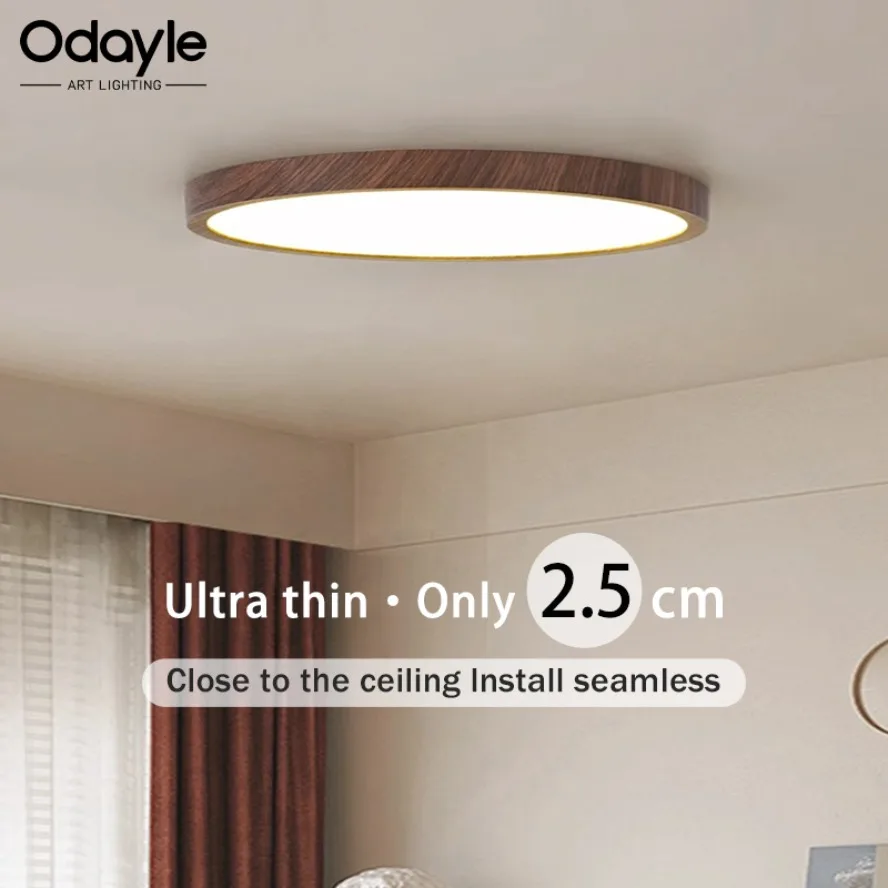 Lámpara de Techo LED Circular Moderna y Sencilla con Acabado en Madera de Nogal, Decorativa para Sala de Estar, Dormitorio, Balcón, Ultrafina