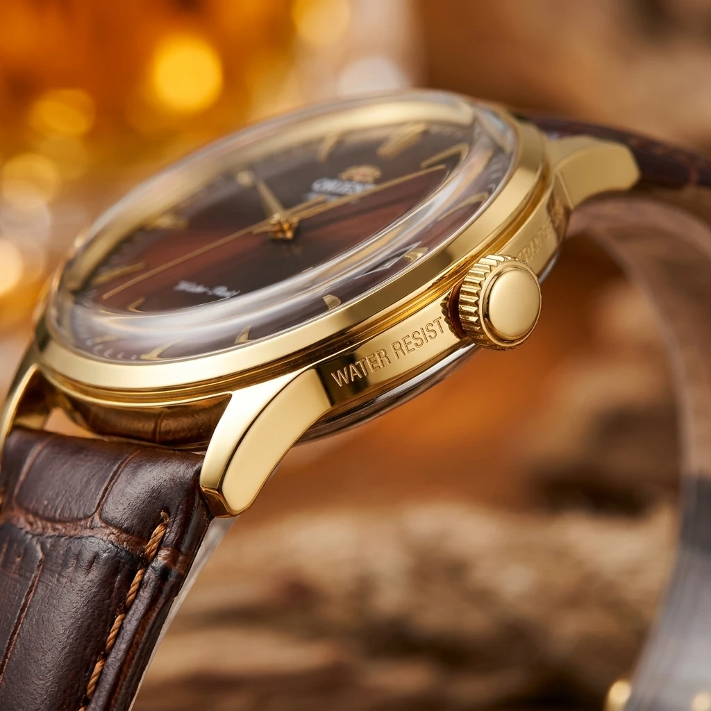 Reloj de pulsera automático vintage ORIENT de 21 joyas con fecha única, esfera luminosa, correa de cuero de vaca, resistente al agua, reloj para hombre