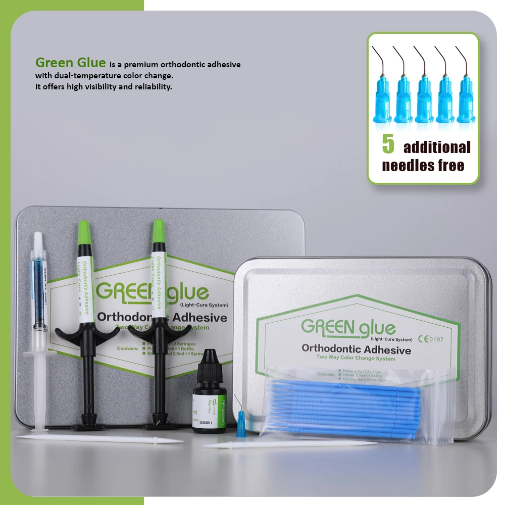 Aparatos dentales adhesivos de pegamento verde ortodoncia Universal curado ligero para tubo de soporte decoración de cristal Kit de tirantes de pegamento para dientes Wit