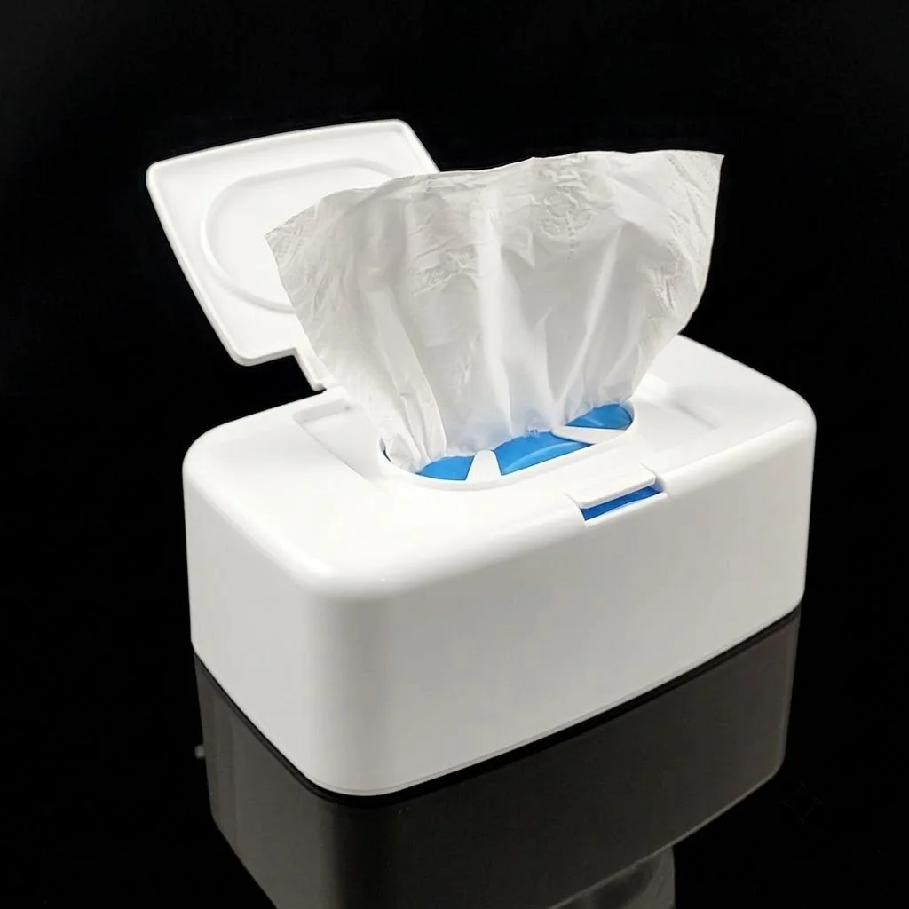 1 unidad de caja de toallitas húmedas tipo botón, caja de pañuelos para coche, caja de almacenamiento portátil para guantes desechables y toallitas húmedas, etc.