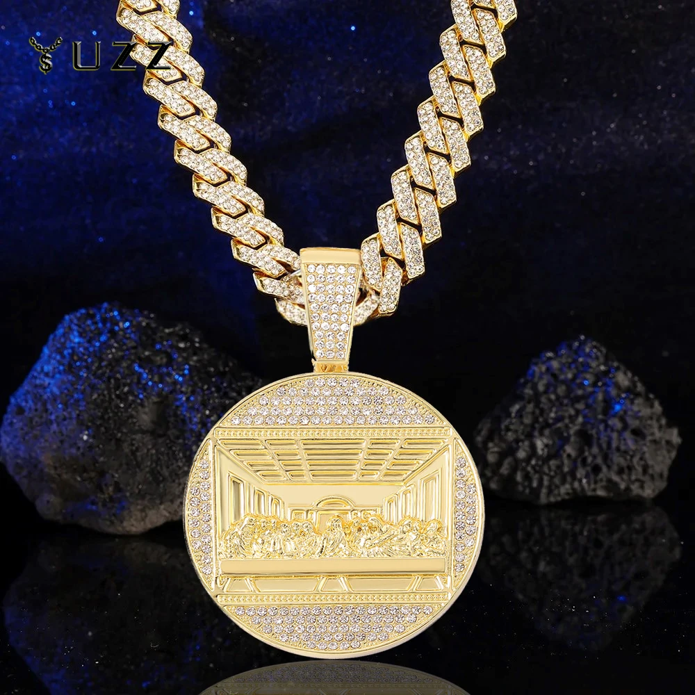 Nuevo colgante de última cena, collar de cadena cubana con cadena helada de 14mm, moda Hip Hop, colgante para hombres, collares de tenis, joyería