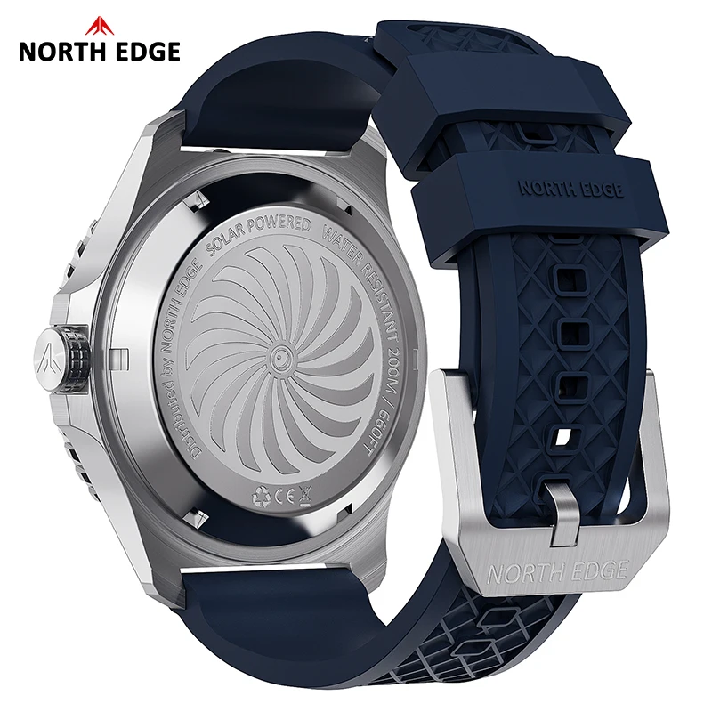 NORTH EDGE 2026 NUEVO ABYSS Reloj de Lujo de Cuarzo con Energía Solar para Buceo, Relojes Deportivos de Buceo Resistentes al Agua 200M, Acero 316L, Más de 180 Días de Autonomía