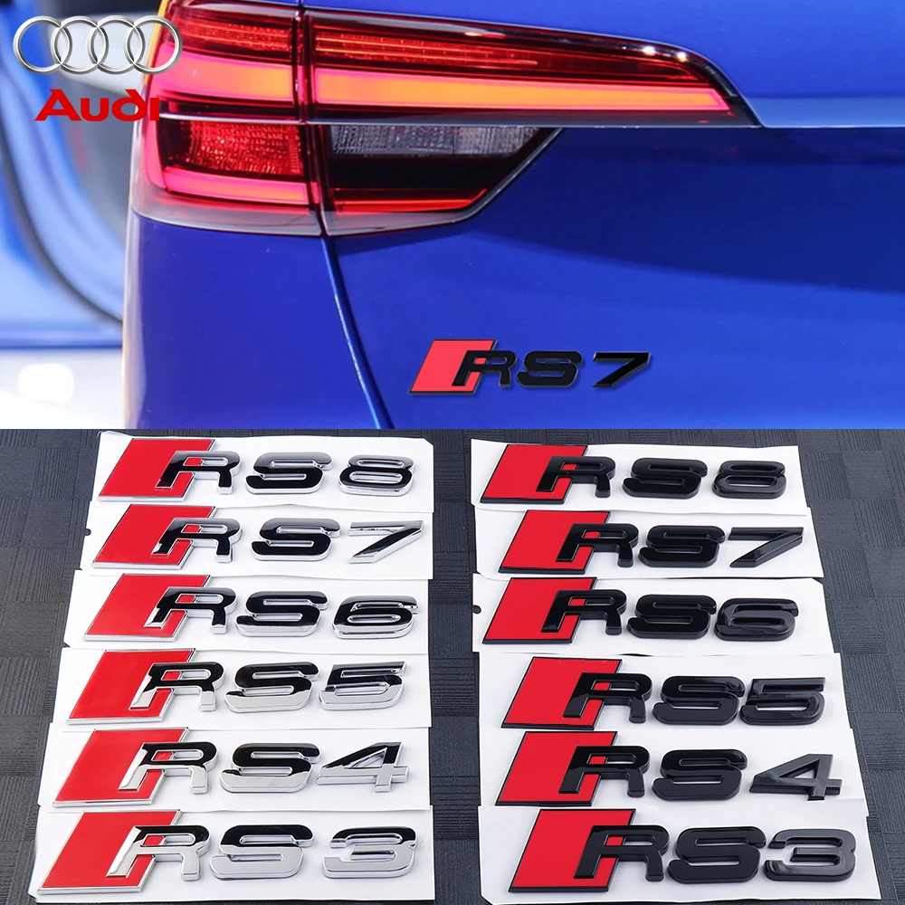 1PCS Emblema ABS RS3 RS4 RS5 RS6 RS7 RS8 para coche, adhesivo decorativo para carrocería, cola y maletero, compatible con Audi A3 8P 8V A4 B6 B7 A6 C5 C7 A5 Q3 Q5 Q7 S