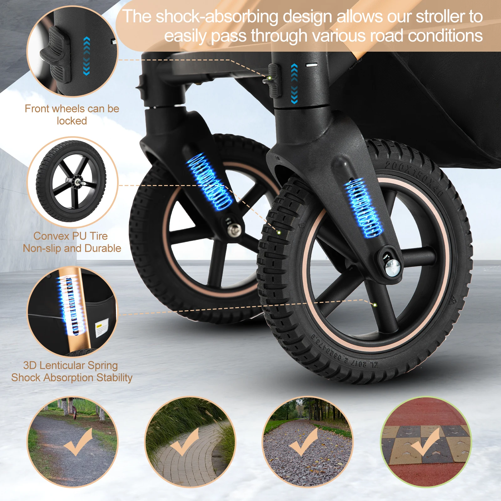 Cochecito de Bebé 3 en 1 de Lujo, con Marco de Aluminio, Plegable, Multifuncional, con Asiento Reclinable para Recién Nacidos