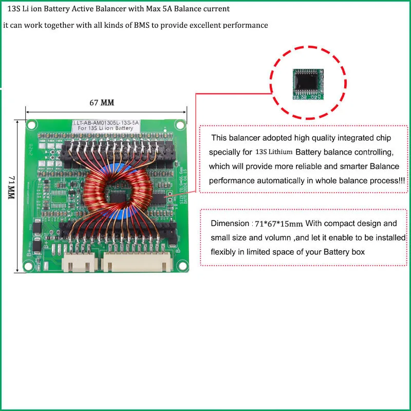 Balanceador Activo para Baterías de Iones de Litio o LiFePo4 13S 14S 15S 16S, 5A 48V 60V, Ecualizador Activo para Baterías LiFePo4, Balance de Inductancia