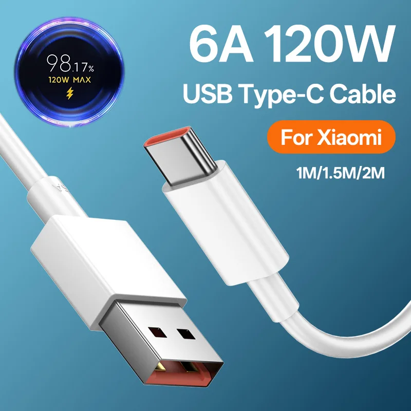Cable USB Tipo C para Xiaomi, 6A 120W 67W, Cable de Carga para Xiaomi 15T 15 14 13 12 11 Lite Ultra Redmi Note 14 13 Pro Plus POCO X7