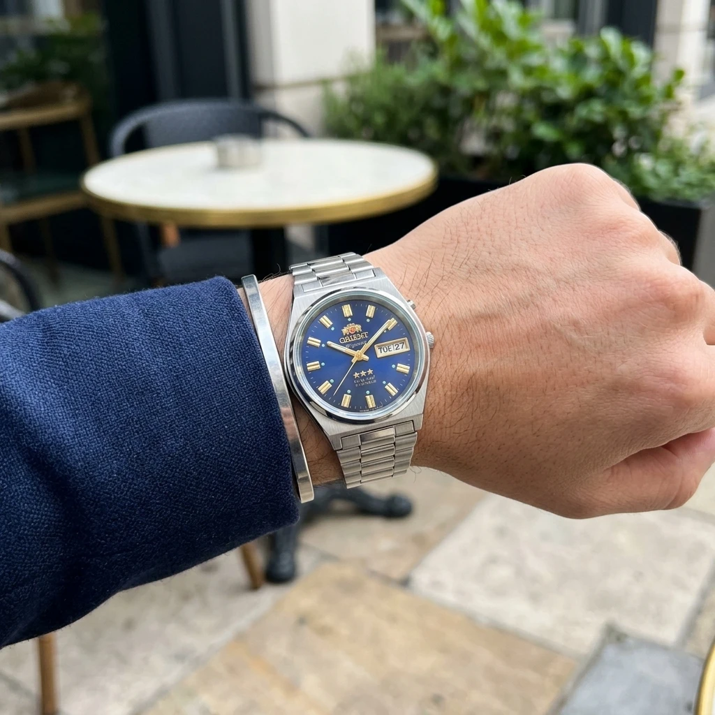 Reloj mecánico automático ORIENT de 36mm para hombre, pulsera de acero inoxidable, fecha luminosa, 21 joyas, reloj de pulsera de negocios