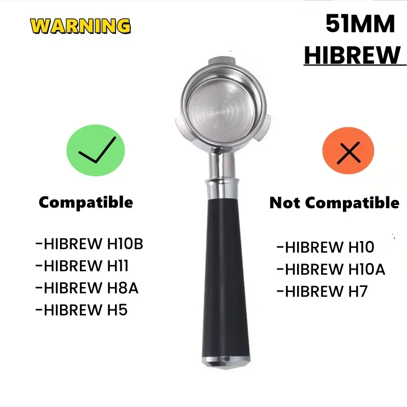 Portafiltro sin Fondo de 51 mm para Café, Compatible con HIBREW H10B/H11/H8A, Kitfort, Mr. Cafetera Sangkee ESS5, em450m, Cafetera Espresso con Cesta