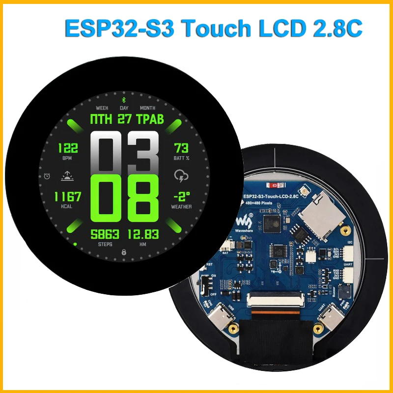 Waveshare ESP32-S3 pantalla táctil IPS de 2,8 pulgadas placa de desarrollo LCD redonda procesador LX7 de 32 bits pantalla ESP32 para ArduinoIDE ESP-IDF