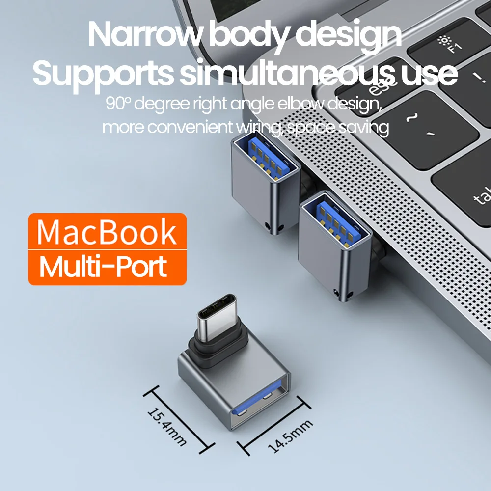 Adaptador tipo C macho a USB 3,0 hembra tipo C a USB conector de extensión USB C en ángulo recto de 90 grados para ordenador portátil tableta u-disk