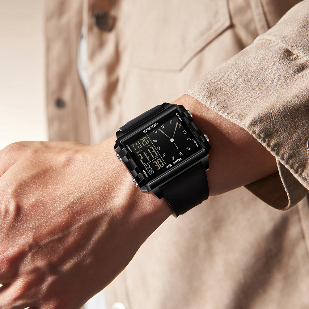 Reloj Digital SANDA de marca de lujo para hombres y mujeres, relojes deportivos con esfera cuadrada resistentes al agua, relojes con pantalla de puntero LED para hombre, relojes masculinos