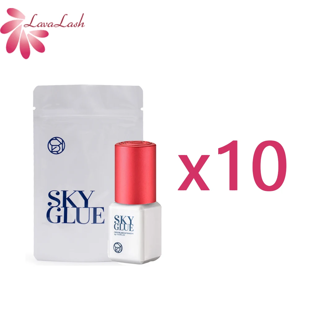 Lote de 10 Botellas de Pegamento Original Coreano para Extensiones de Pestañas Sky Glue con Tapa Roja, Tiempo de Secado de 1-2 Segundos, Duración de 6-7 Semanas, Pegamento Más Rápido y Fuerte
