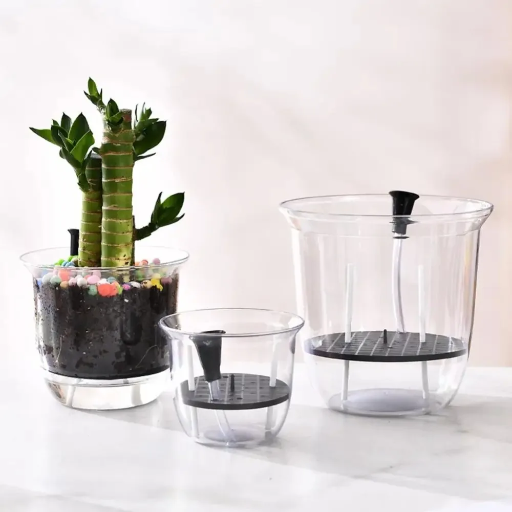 Maceta de plástico de doble capa para plantas, maceta de autorriego transparente con absorción de agua automática, 1 Uds.