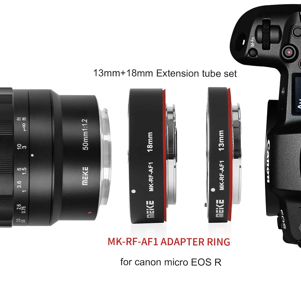 Meike MK-RF-AF1 anillo adaptador de tubo de extensión Macro de enfoque automático de Metal 13mm 18mm para Canon RF-Mount EOS R RED R3 R5 R6 R7 R10 RP
