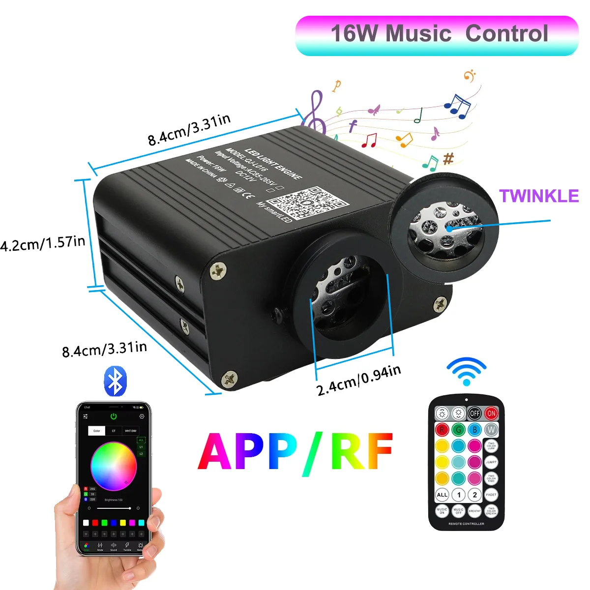 Luz LED de Ambiente para Interior de Coche, 16W RGBW, Efecto de Cielo Estrellado, Control de Música, Fibra Óptica