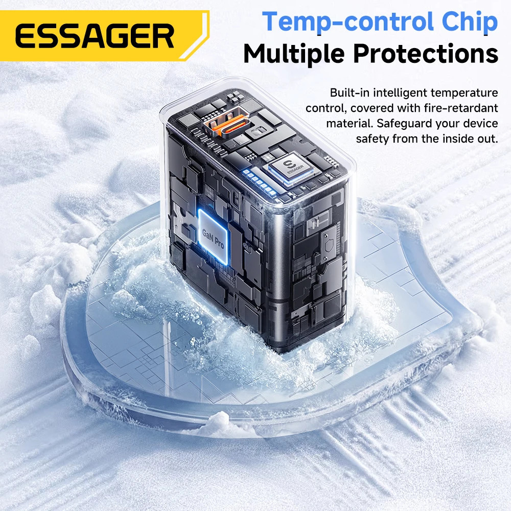 Cargador GaN ESSAGER de 65W, PD3.0, PPS, QC4.0, Totalmente Compatible con iPhone 17, 16, Samsung S26, MacBook Air, Laptop Huawei, Cargador Rápido PD