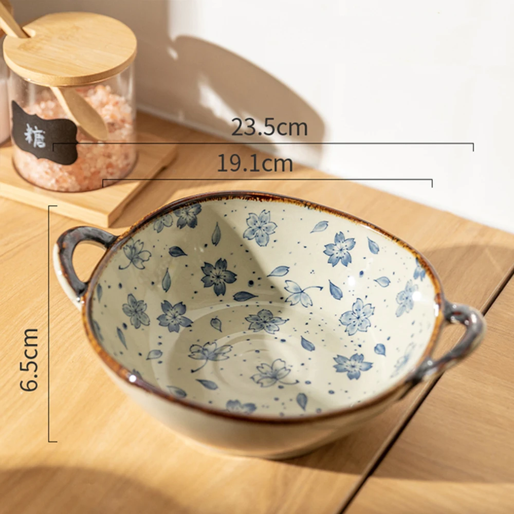 Cuenco de fideos japonés para el hogar, tazón de sopa de cerámica con mango, ensalada, Pasta, vajilla de cocina, horno microondas, utensilios para horno, 7,5 pulgadas