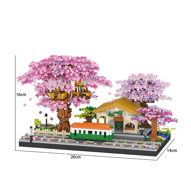 Mini juego de bloques de construcción de árbol Sakura, ladrillos de flor de cerezo artesanal con modelo de casa de árbol ligera, adorno, regalo romántico para novia