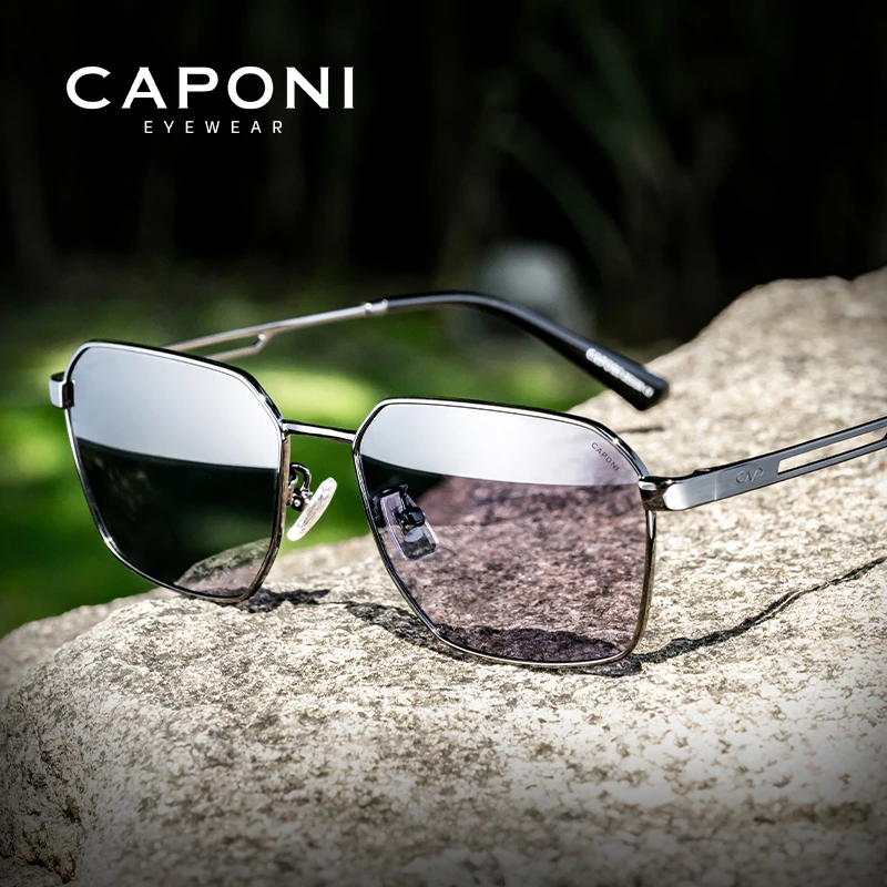 CAPONI gafas de sol polarizadas para hombre, diseño de marca para exteriores, gafas de sol negras para conducir, protección UV400, gafas fotocromáticas grises BS24708