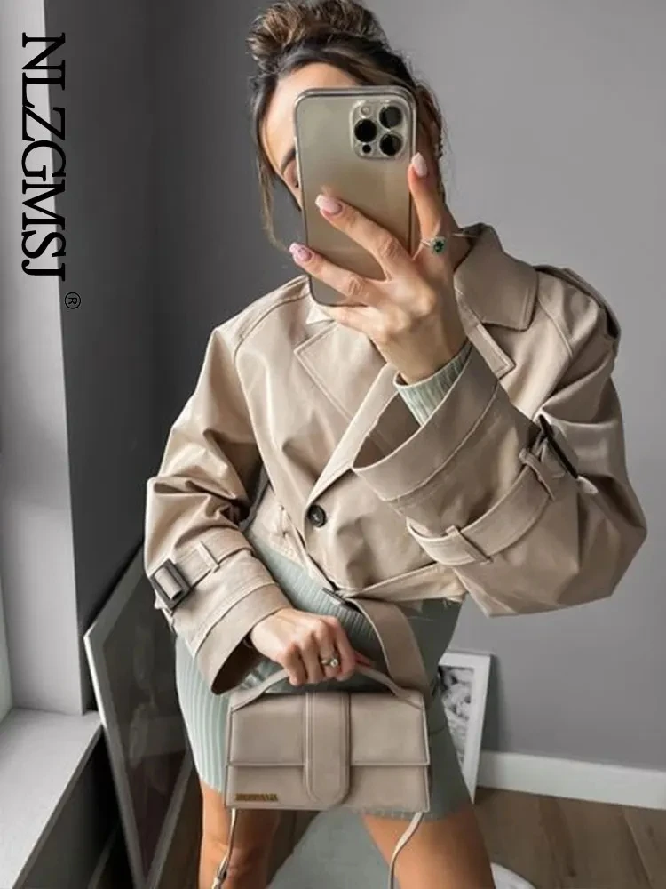 Gabardina recortada con cinturón para mujer, chaqueta de primavera, ropa de calle Vintage, Top de manga larga con doble botonadura, trajes de abrigo para mujer 2024