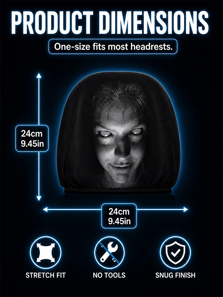 Fundas para reposacabezas de coche Aoifn Ghost Face, fundas universales para reposacabezas con temática de terror de Halloween, accesorios interiores de coche divertidos y aterradoras
