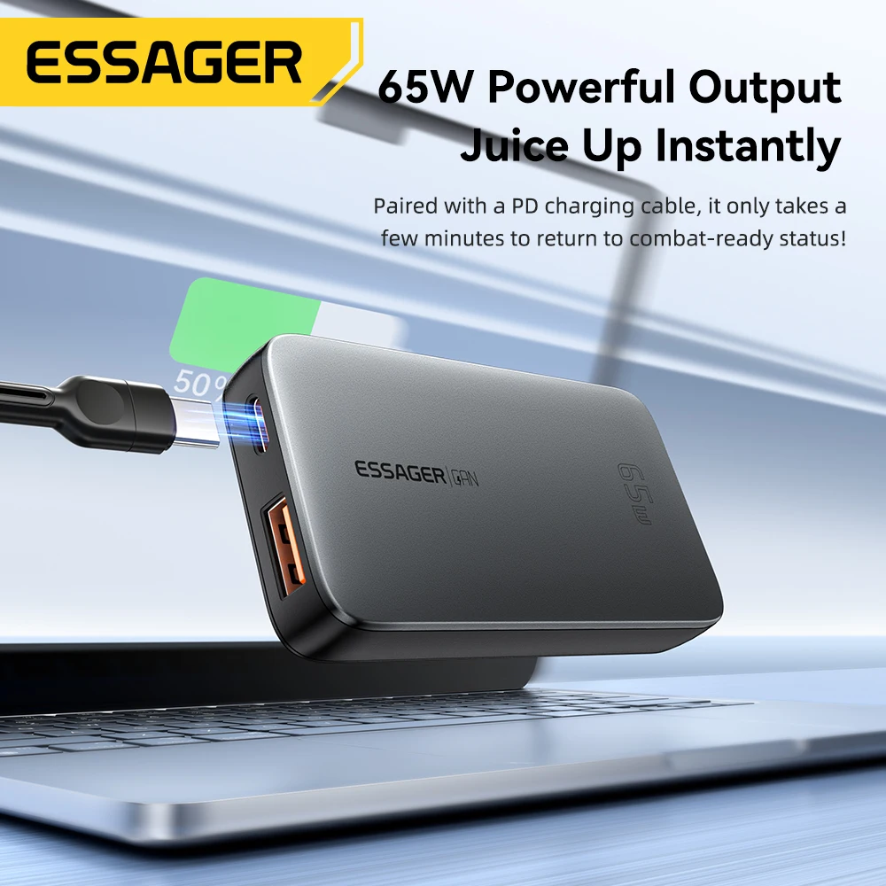 Essager-cargador de viaje ultrafino de 65W GaN, carga rápida 4,0 PD3.0 PPS, cargador portátil tipo C para iPhone, Samsung, Macbook y portátil