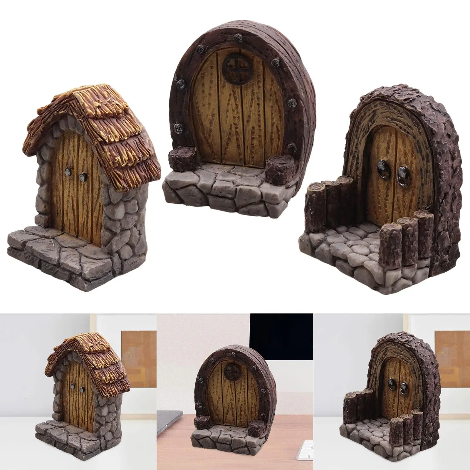 Puerta de jardín en miniatura, microadornos para césped paisajístico, arte de jardín, Mini puerta decorativa de resina, puerta de hadas para sala de estar y césped
