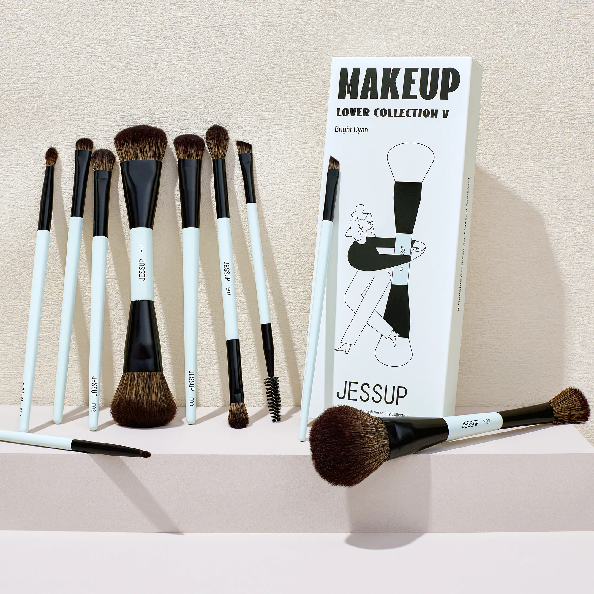 Jessup Juego de brochas de maquillaje 2/3/6/10PCS, brocha de contorno de base de doble cara colorete mezcla sombra de ojos corrector sin crueldad T500