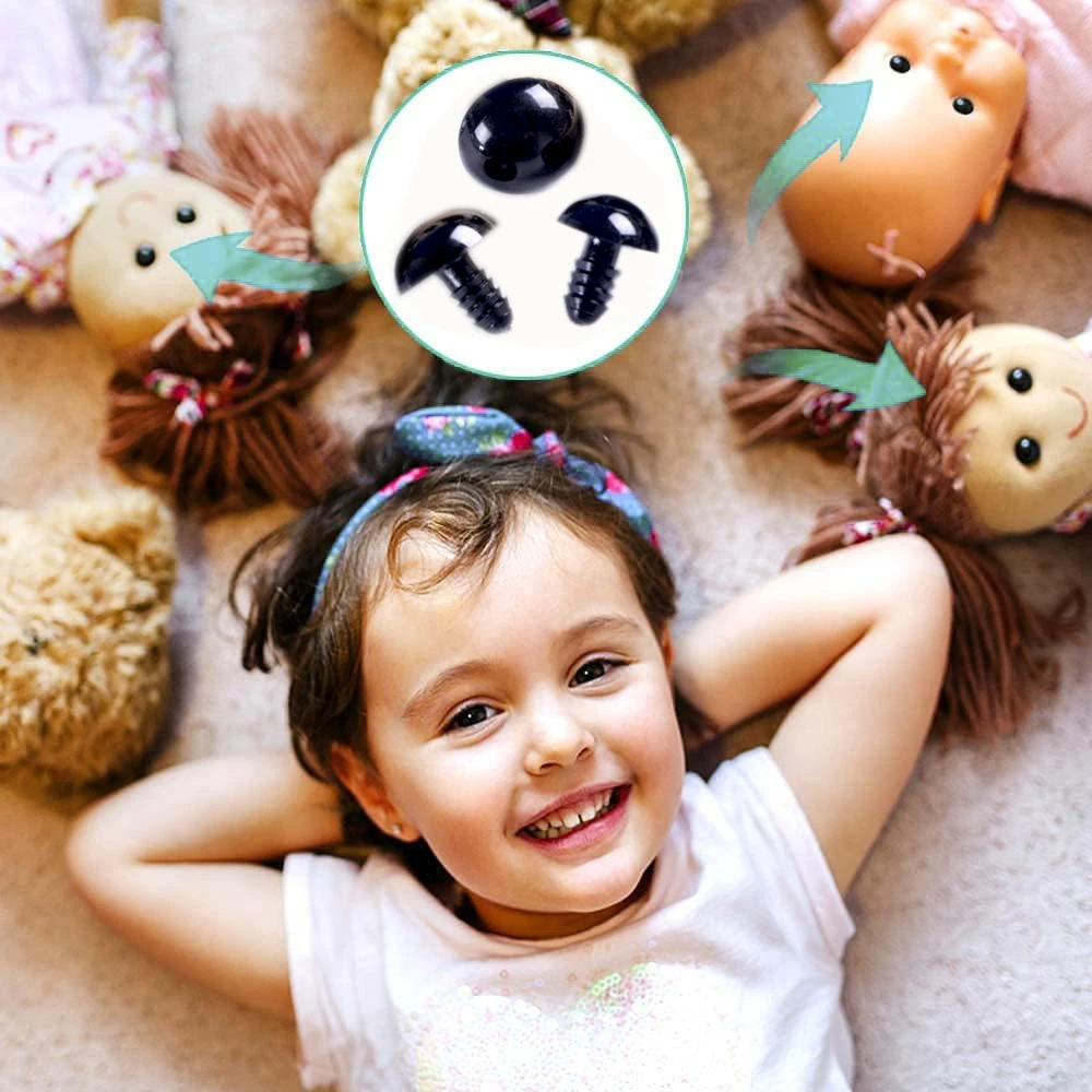 100 piezas de ojos de seguridad de plástico de 8/10/12/14 mm para juguetes, ojos de ganchillo de tamaño mixto para muñecas, accesorios para amigurumi.