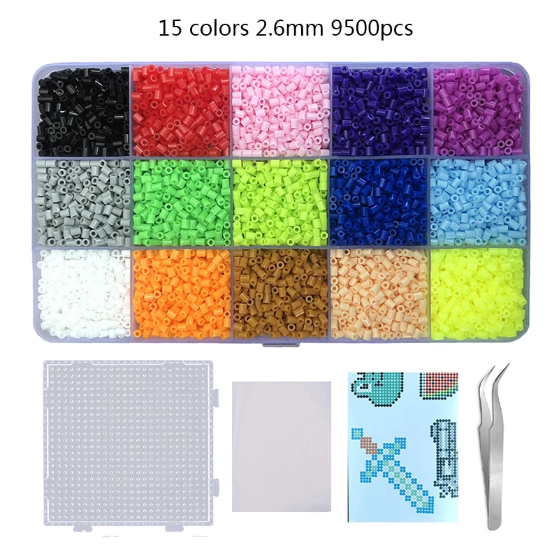 Juego de 15 colores de 5mm/2,6mm, cuentas de fusión, rompecabezas artístico de píxel, cuentas Hama, rompecabezas 3D Diy, regalo hecho a mano, Kit de cuentas de hierro, juguete