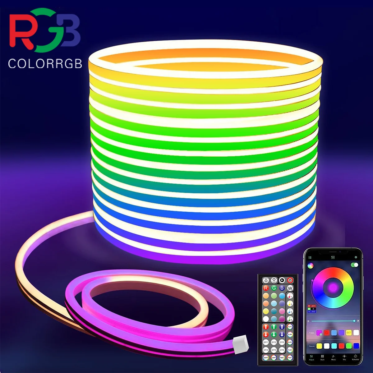 Luces de cuerda de neón, Control de luces de cuerda Led flexibles con aplicación/remoto, luces de cuerda de múltiples modos, luces de neón Led RGB para exteriores IP65 Wa