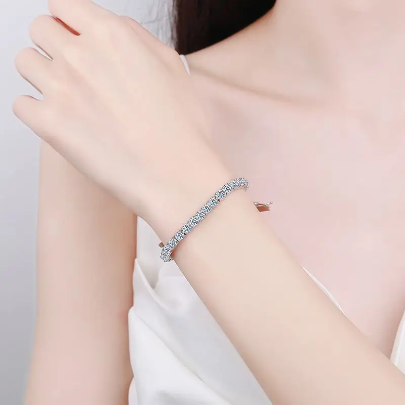 100% plata de ley S925, pulsera de tenis de moissanita auténtica de 2-6mm para mujer, joyería de boda, regalo exquisito de Navidad