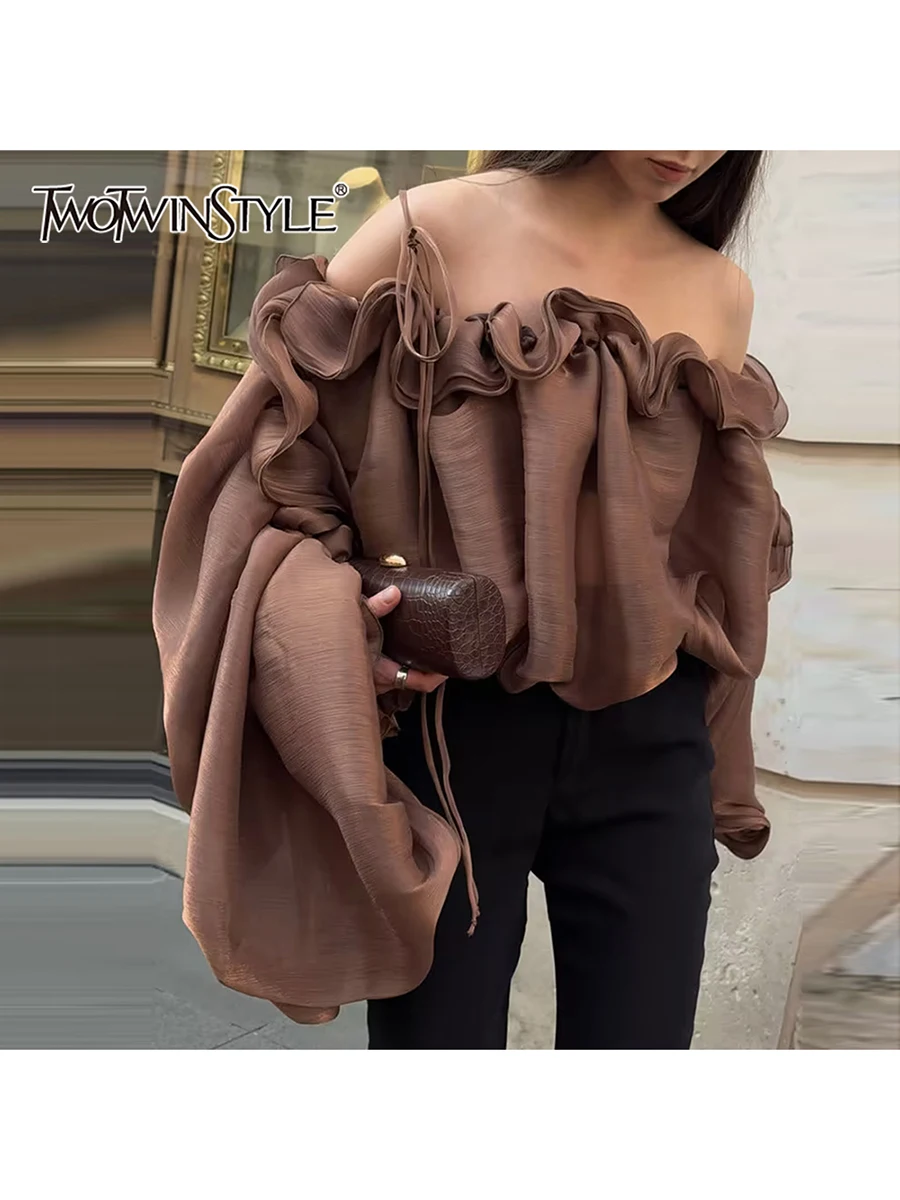 Camisas con Pliegues y Recortes TWOTWINSTYLE para Mujer, Cuello Redondo, Manga Larga, Holgadas, Sólidas, Casuales, Blusa Tipo Pullover, Ropa de Moda Femenina, Nueva