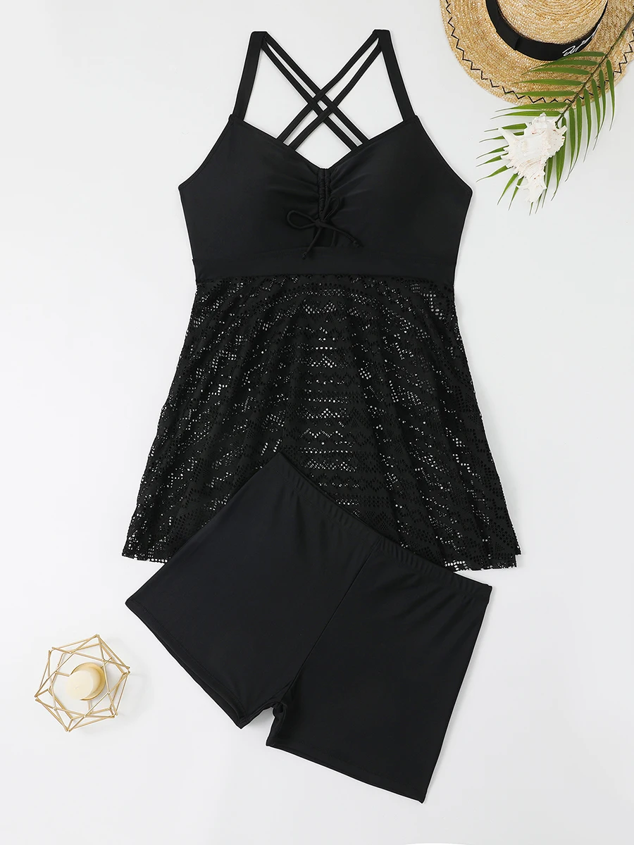 Traje de Baño de Dos Piezas, Talla Grande, Tankini, Vestido de Playa, Malla, Traje de Baño Sólido para Mujer, Traje de Baño Femenino, Talla 4XL