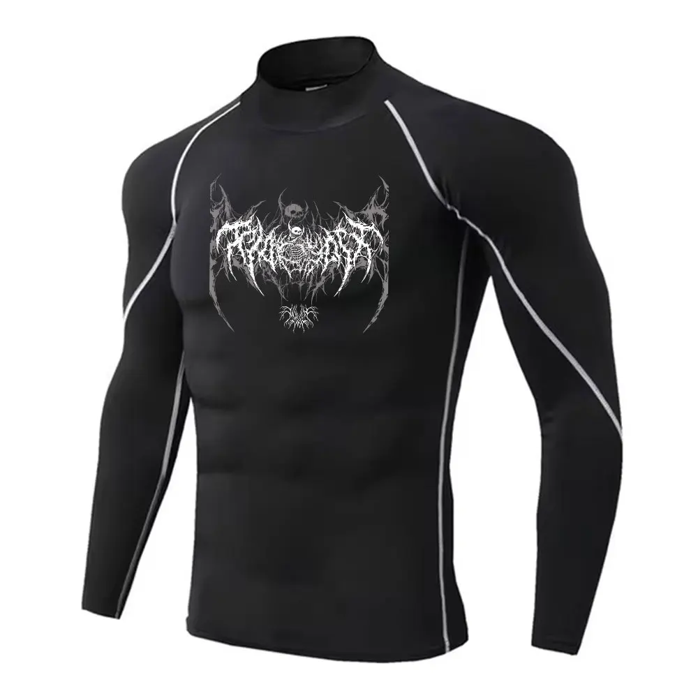 Camisa de compresión de cuello alto Y2K para hombre, gimnasio rápido, Fitness, protector de erupción seco, cuello alto, camisetas de culturismo atléticas musculares de verano