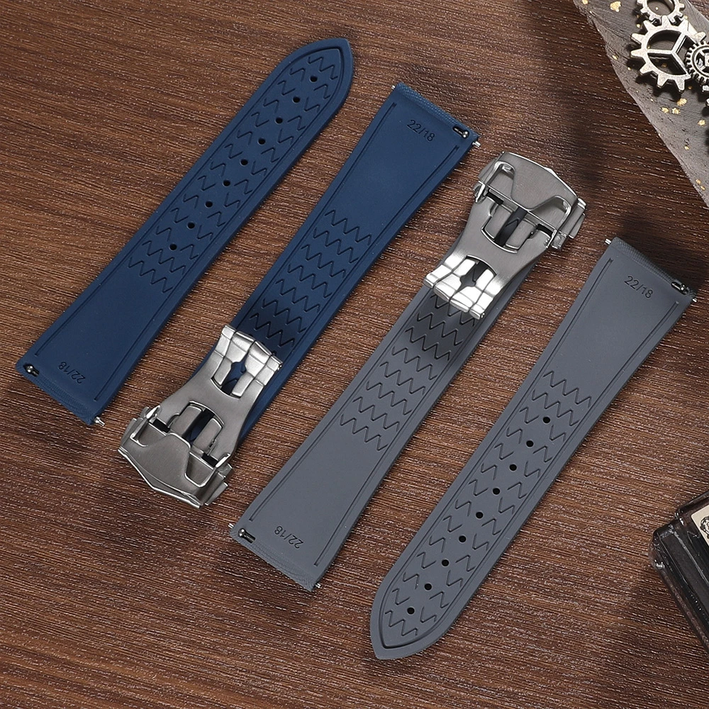 Correa de reloj de caucho FKM de 18mm, 19mm, 20mm, 21mm, 22mm con hebilla desplegable de liberación rápida, tipo lona, impermeable