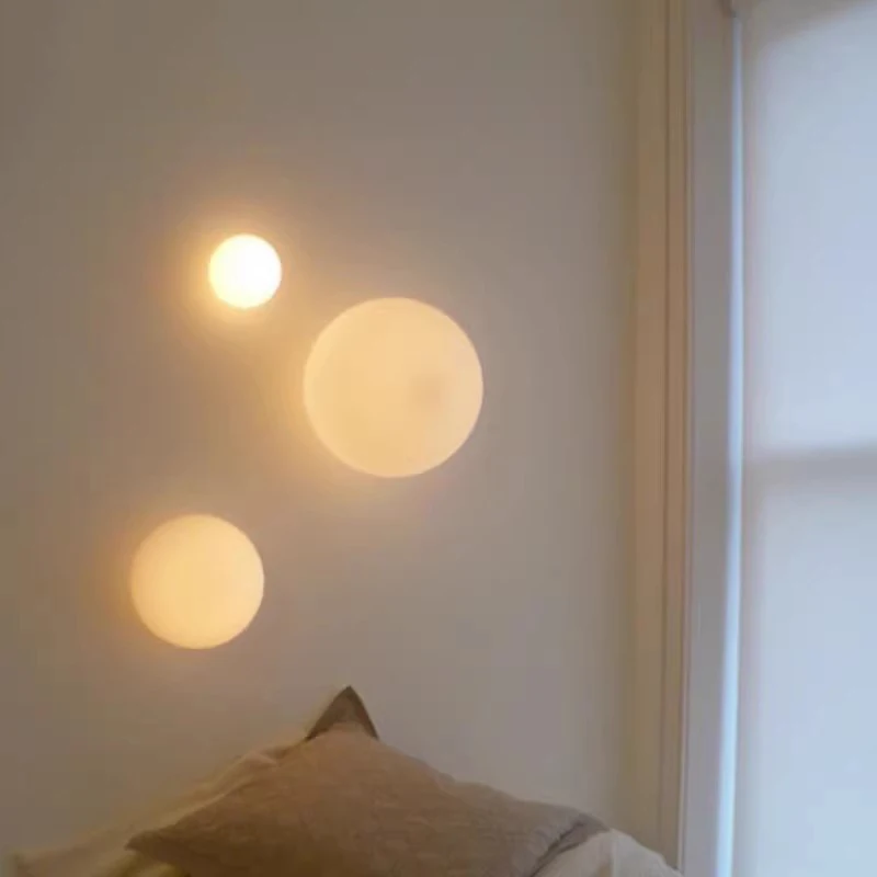 Luces de vidrio redondas, Base oculta moderna, lámpara de pared de vidrio blanco lechoso para dormitorio, mesita de noche, sala de estar, escalera, pasillo, entrada, Hotel