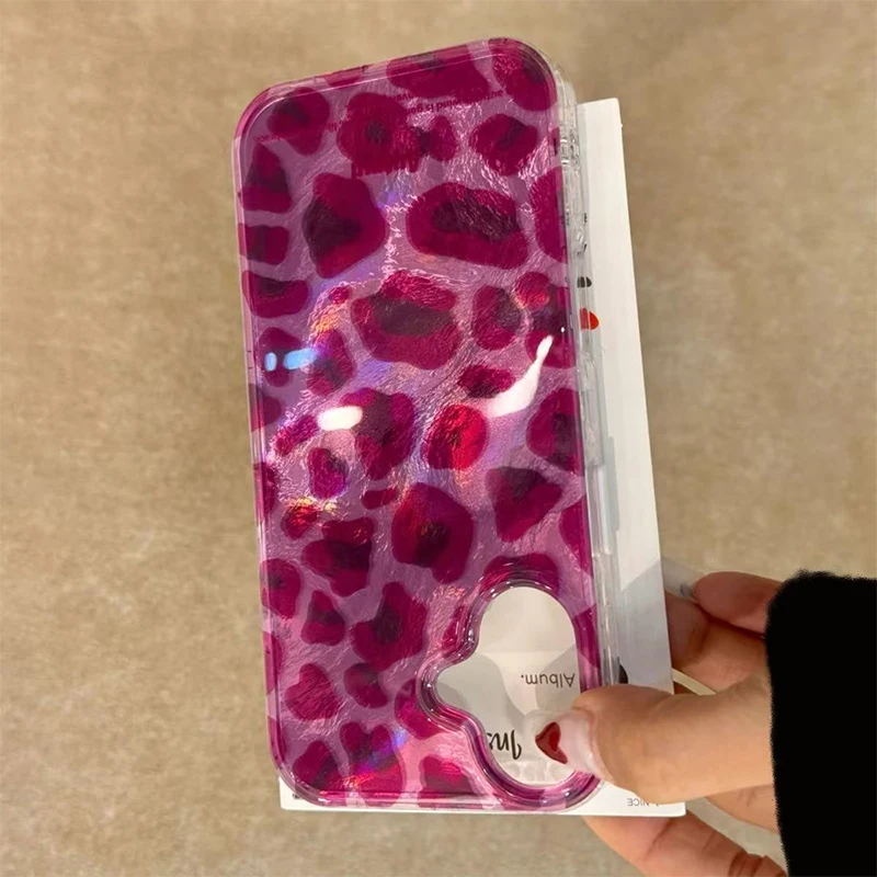 Funda de teléfono con estampado de leopardo morado para iPhone 15 17 14 16 13 12 11 Pro Max XR XS 7 8 16 15 14 Plus, cubierta de protección trasera a prueba de golpes.