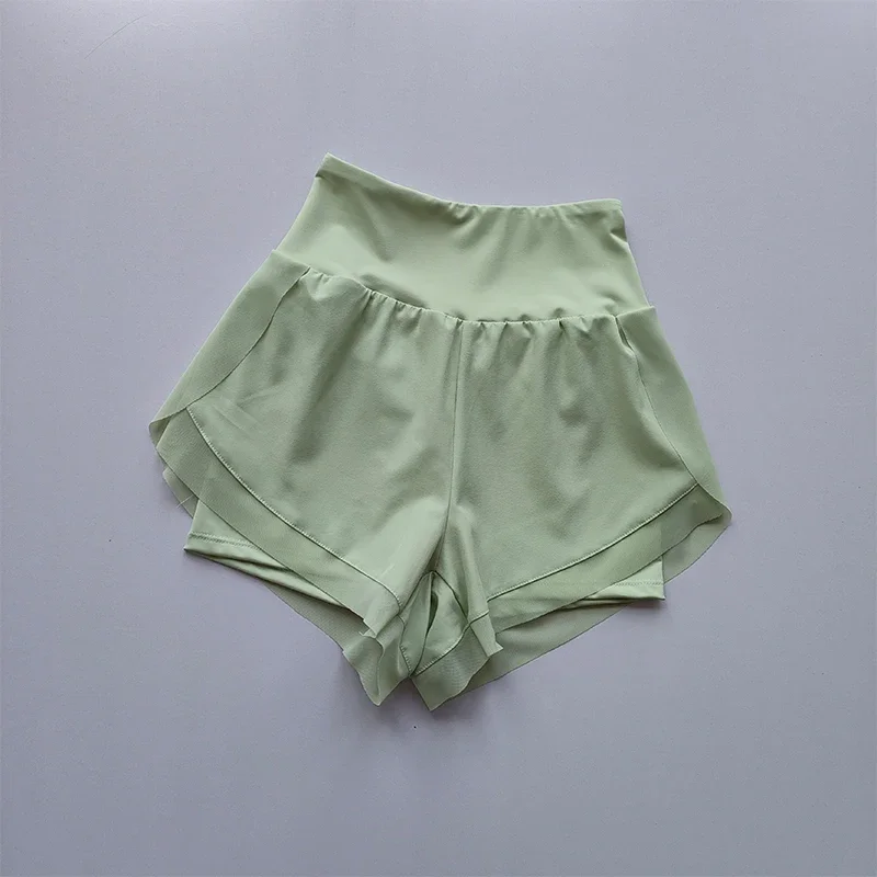 Pantalones cortos deportivos de cintura alta para mujer, pantalones cortos de malla transpirables de doble capa de secado rápido para gimnasio, Fitness, correr, ciclismo y Yoga, verano