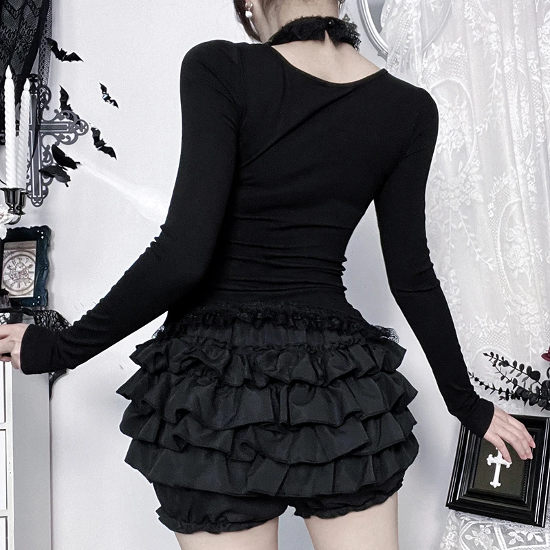 Camiseta Corset Estilo AltGoth Fairycore Grunge Gótico para Mujer, Estética Vintage Oscura, con Encaje y Parches, Cintura Alta, Estilo Bandage