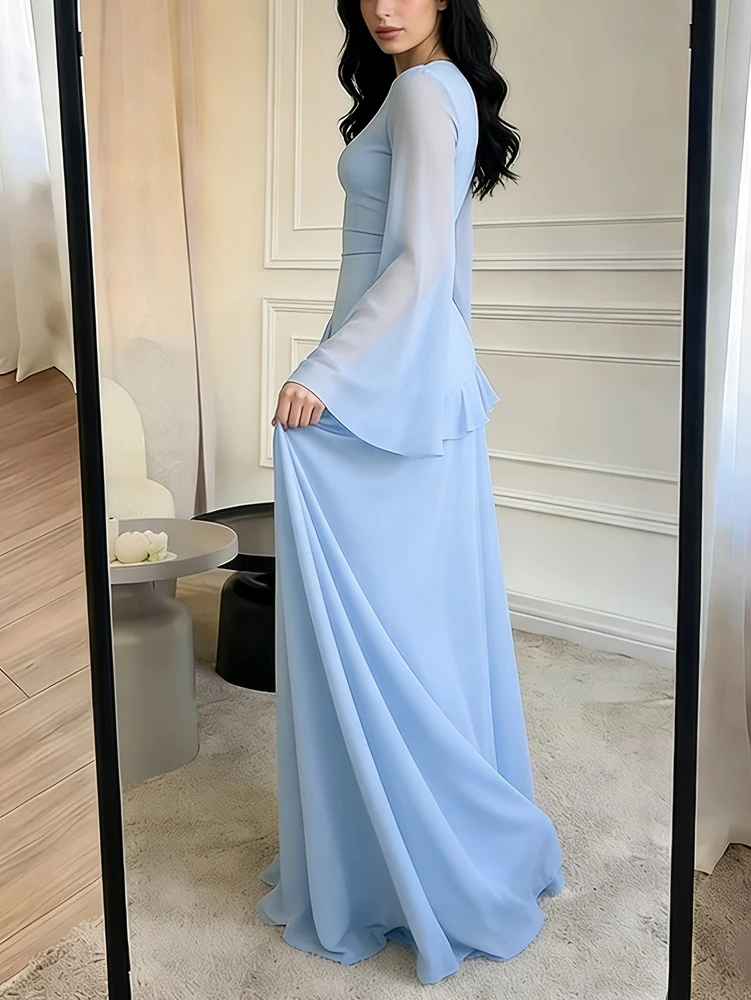 Novedades Primavera/Verano 2026: Vestido Maxi de Gasa con Mangas Acampanadas para Mujer — Un Vestido de Noche Elegante y Delicado