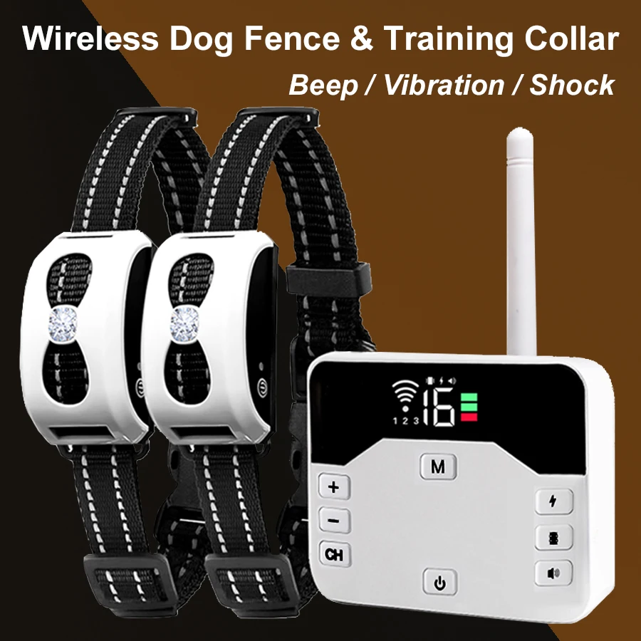 Sistema electrónico inalámbrico de cerca para perros 2 en 1 y Collar de adiestramiento remoto, pitido, vibración de choque y contención de mascotas para cachorros de todos los tamaños