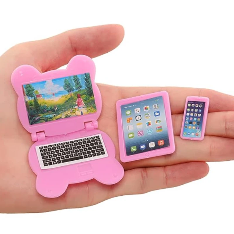Juego de 3 Accesorios para Casa de Muñecas, Mini Artículos Kawaii, Computadora, iPad, Teléfono, Miniatura Divertida y Realista para Casa de Muñecas